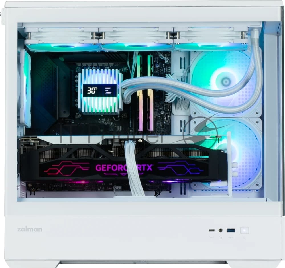 Компьютерный корпус ZALMAN P30 V2, MATX, белый, WINDOW, 2x3.5", 3x2.5", 1xUSB TYPE-C, 1xUSB 3.0, SIDE 2x120мм ARGb, REAR 1x120мм ARGb, VGA support