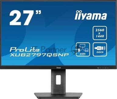 Монитор 27" Iiyama ProLite XUB2797QSNP-B1 IPS QHD, 100 Гц, 1 мс (MPRT), 16:9, 300 кд/м², HDMI 2.0, DP 1.4, USB-C (96 Вт PD), встроенные динамики (2x2 Вт), KVM-модуль, поворотная подставка, черный