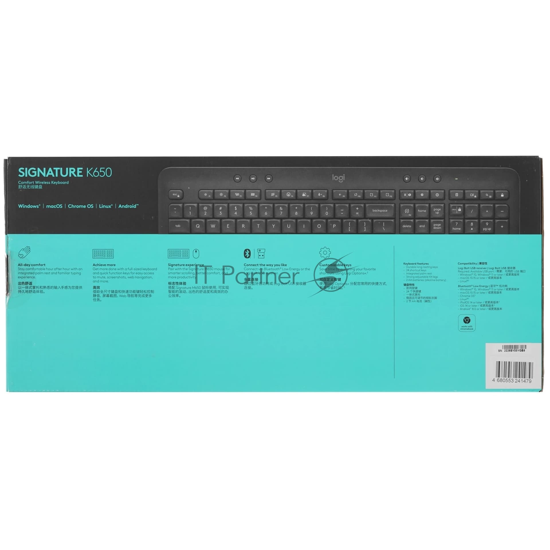 Клавиатура Logitech Signature K650 беспроводная, Bluetooth, радиоканал, чёрный