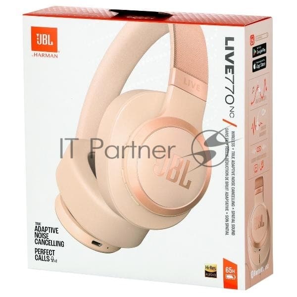 Беспроводные/проводные наушники JBL Live 770NC бежевый, полноразмерные, Bluetooth + проводной, адаптивное шумоподавление