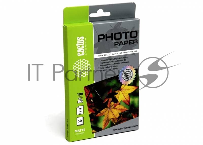 Фотобумага Cactus CS-MA619050 10x15/190г/м2/50л./белый матовое для струйной печати