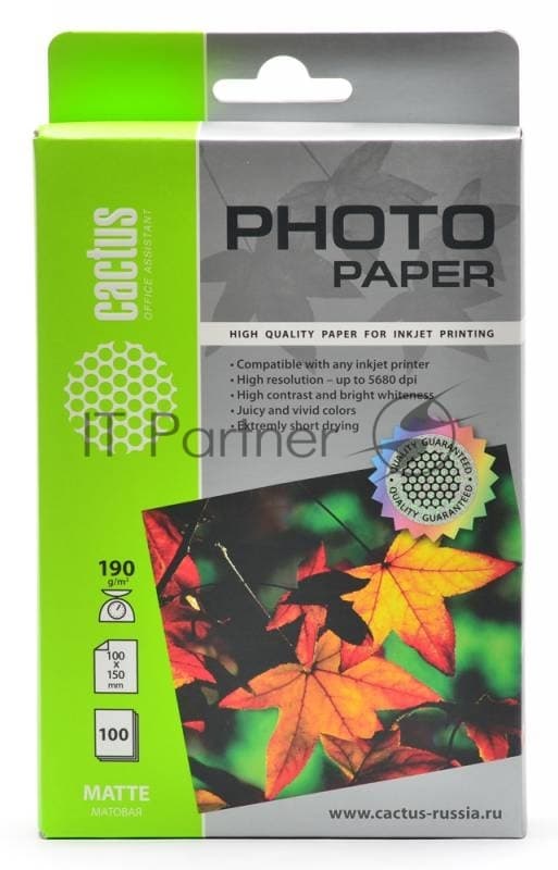 Фотобумага Cactus CS-MA6190100 A6/190г/м2/100л./белый матовое для струйной печати