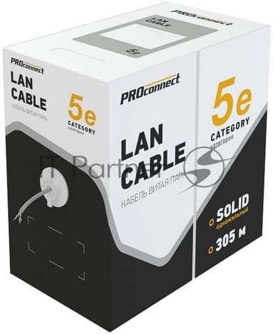 Кабель витая пара PROconnect U/UTP, cat.5e, PVC, 4PR, 24AWG, медный, внутренний, серый, 305 м