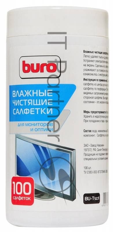 Чистящие средства Buro BU-TSCRL 817440 Туба с чистящими салфетками, для экранов и оптики, 100 шт.