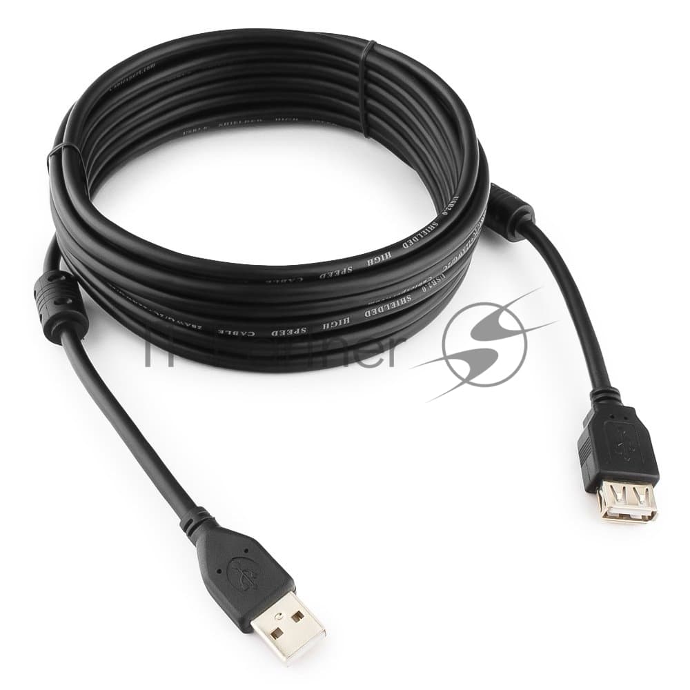 Кабель Gembird/Cablexpert USB 2.0, AM/AF, 4.5м, экран, 2феррит.кольца, черный, пакет