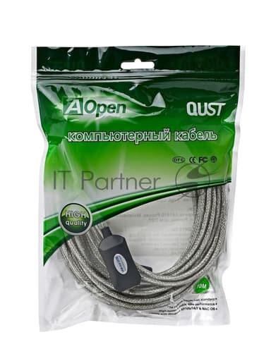 Кабель AM/AF USB2.0 10м AOpen удлинитель активный(с усилителем) USB2.0-repeater, ACU823-10M