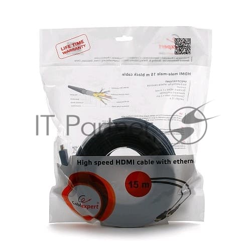 Кабель Cablexpert HDMI CC-HDMI4-15M, 19M/19M, v2.0, медь, позол.разъемы, экран, 15м, черный, пакет