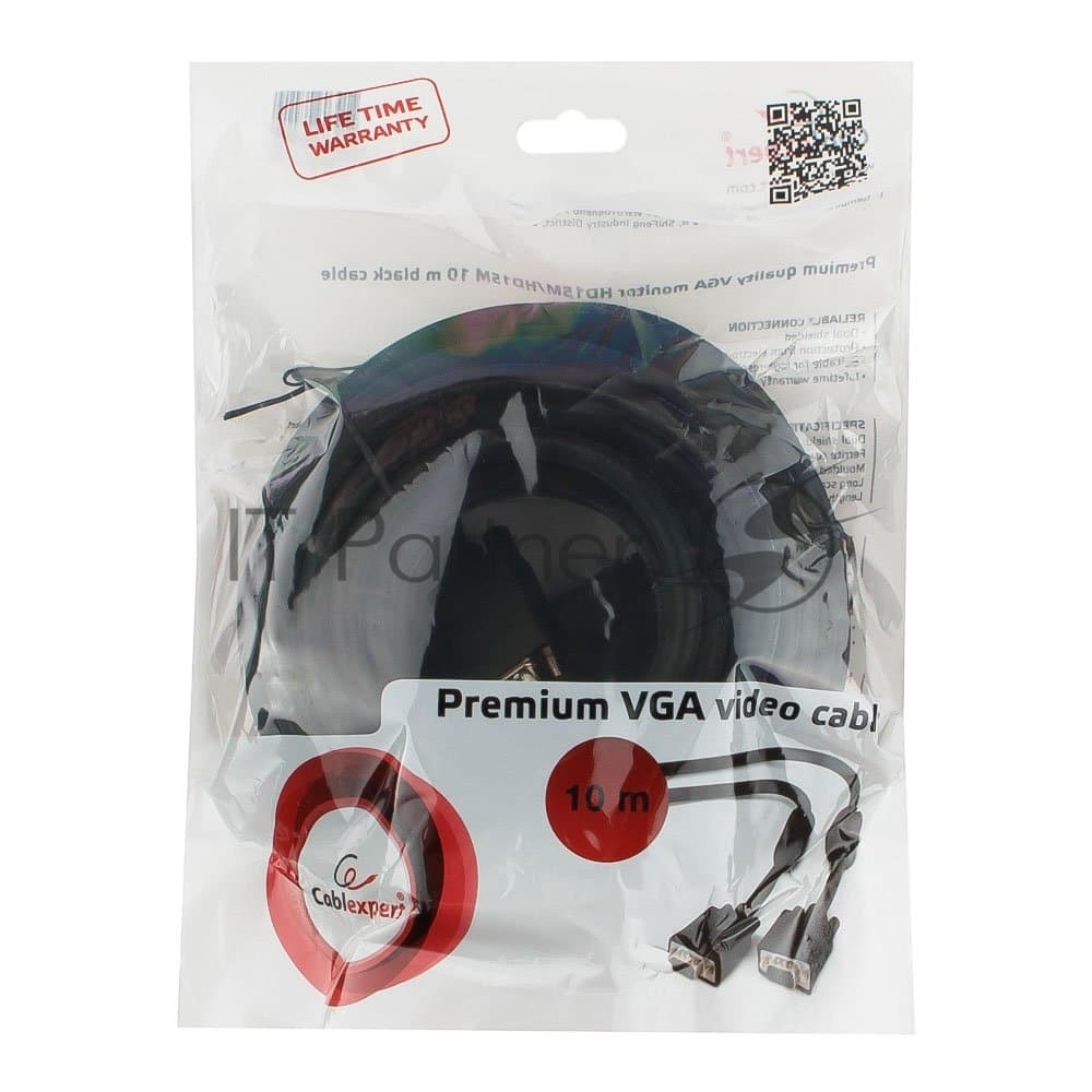 Кабель Gembird/Cablexpert VGA Premium, 15M/15M, 10м, черный, тройной экран, феррит.кольца