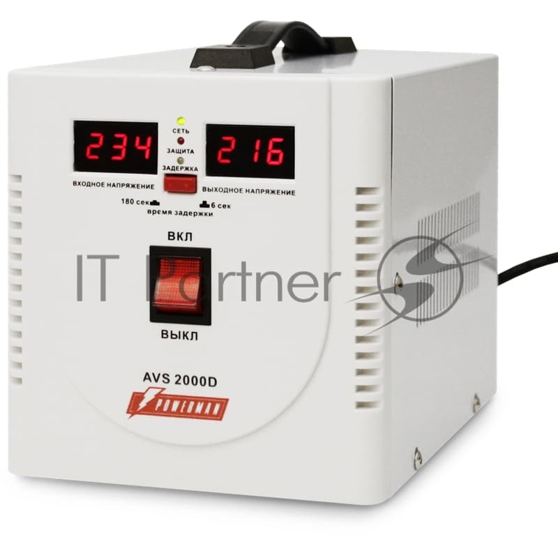 Стабилизатор Powerman AVS 2000D White(вх.140-260V, вых.220V ± 8%, 2000VA, 2 розетки Euro)