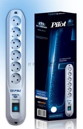 Сетевой фильтр Pilot GL 10 м, 6 розеток, белый, коробка