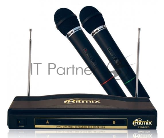 Микрофон радио Ritmix RWM-220 черный беспроводные 2 шт в комплекте
