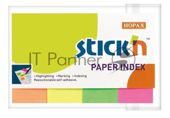 Закладки самоклеящиеся, индексы бумажные Hopax 21205 20x50мм, 4 цвета в упаковке, 50 листов