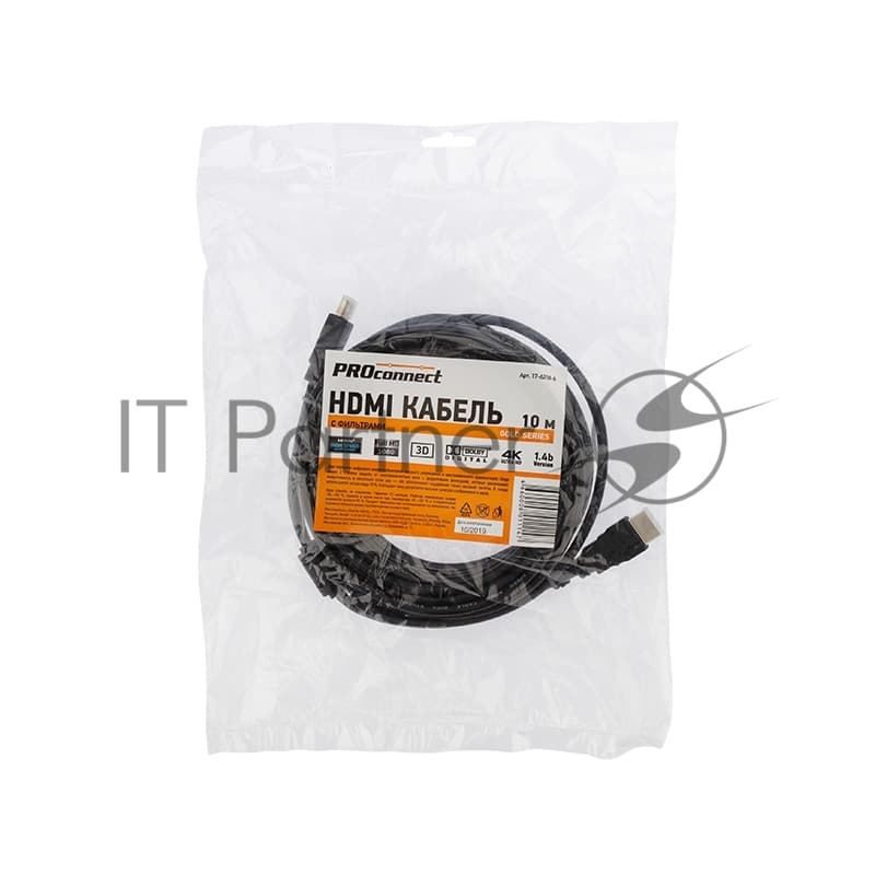 Кабель PROconnect Шнур HDMI - HDMI gold 10М с фильтрами (PE bag)