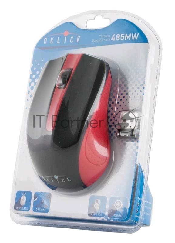 Мышь беспроводная Oklick 485MW черный, 1200 dpi, радиоканал, USB, кнопки - 3