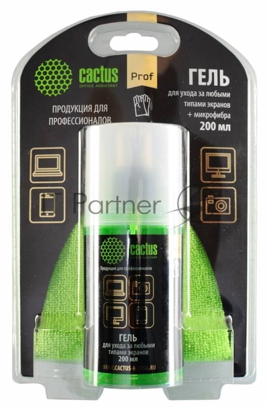 Чистящий набор (салфетки + гель) Cactus CS-S3004BL для экранов и оптики блистер 1шт 25х25см 200мл