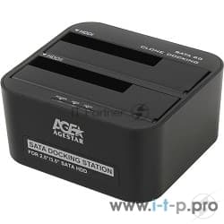Докстанция 2x2.5"/3.5" SATA HDD/SSD AgeStar 3UBT6-6G, USB 3.0, пластик, черный, UASP, Clone, USB 3.0