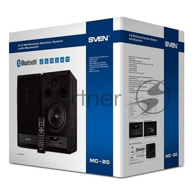 Акустическая система 2.0 SVEN MC-20, черный, мощность 2x45Вт (RMS), FM-тюнер, USB/microSD, дисплей, пульт ДУ, Bluetooth, Optical SVEN MC-20, черный, акустическая система 2.0, мощность 2x45Вт (RMS), FM-тюнер, USB/microSD, дисплей, пульт ДУ, Bluetooth, Optical