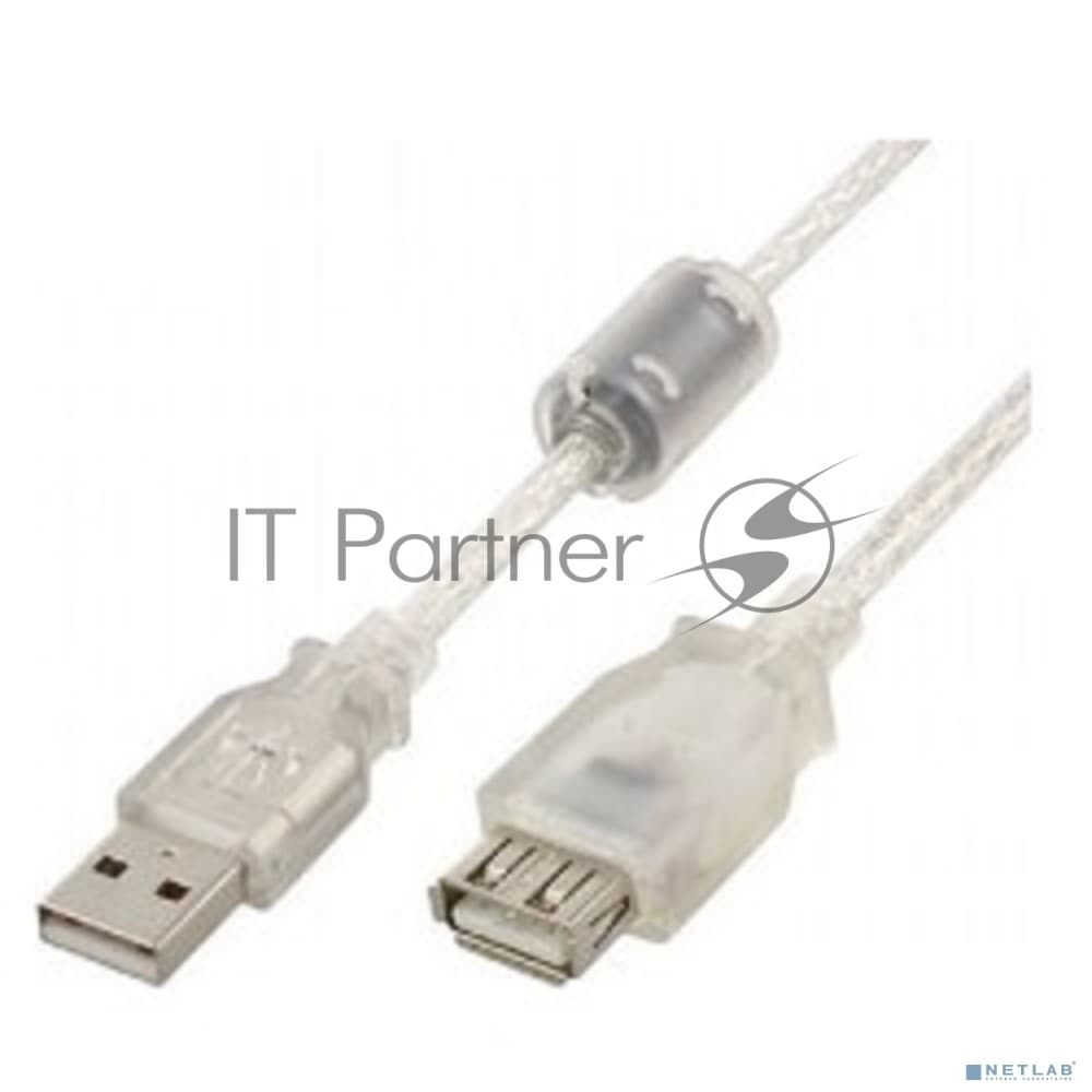 Кабель-удлинитель USB2.0 Pro Cablexpert CCF-USB2-AMAF-TR-0.75M, AM/AF, 0,75м, экран, 2феррит.кольца, прозрачный, пакет