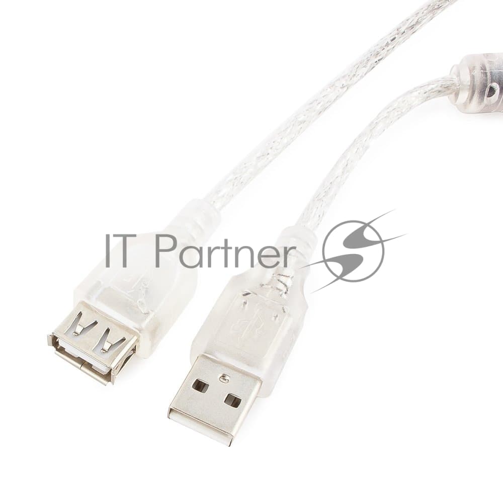 Кабель-удлинитель USB2.0 Pro Cablexpert CCF-USB2-AMAF-TR-15, AM/AF, 4,5м, экран, 2феррит.кольца, прозрачный, пакет
