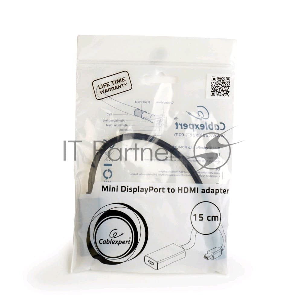 Переходник miniDisplayPort - HDMI, Cablexpert A-mDPM-HDMIF-02, 20M/19F, кабель 15 см, черный, пакет