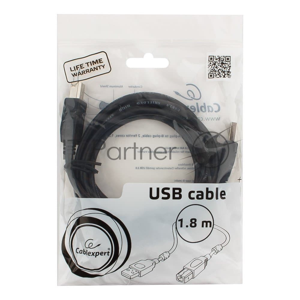Кабель USB2.0 Pro Cablexpert CCF2-USB2-AMBM-6, AM/BM, 1.8м, экран, 2феррит.кольца, черный, пакет