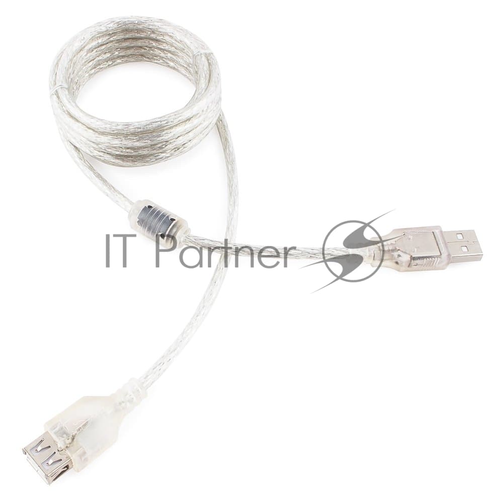 Кабель-удлинитель USB2.0 Pro Cablexpert CCF-USB2-AMAF-TR-2M, AM/AF, 2м, экран, 2феррит.кольца, прозрачный, пакет