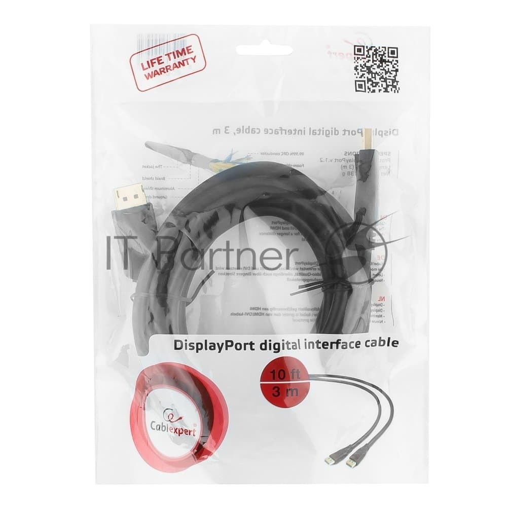 Кабель DisplayPort Cablexpert CC-DP2-10 v1.2, 3м, 20M/20M, черный, экран, пакет RTL