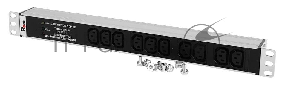 Блок розеток Rem-10 без шнура с фил. и инд., 10 IEC 60320 C13, вход IEC 60320 C14, 10A, алюм., 19" (R-10-10C13-FI-440-Z)