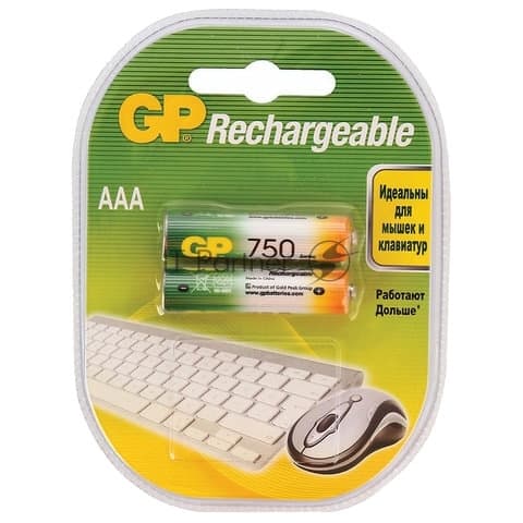 Аккумулятор GP Rechargeable NiMH 75AAAHC 750mAh, 2 шт AAA, 750мАч (2 шт. в клемшеле)