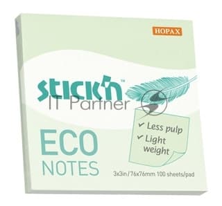 Блок самоклеящийся бумажный Stick`n ECO 21748 76x76 мм, 100 листов, 60 г/м2, пастель, зеленый