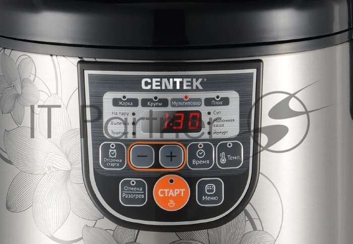 Мультиварка Centek CT-1498 (черный, сталь) 700Вт, 5.0л, 10 программ + 28 программ Мультишеф