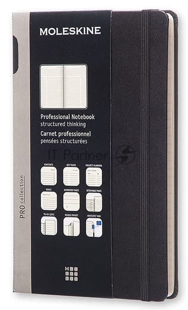 Блокнот Moleskine PROFESSIONAL PROPFNT3HBK Large 130х210 мм, 240 страниц, твердая обложка, фиксирующая резинка, черный