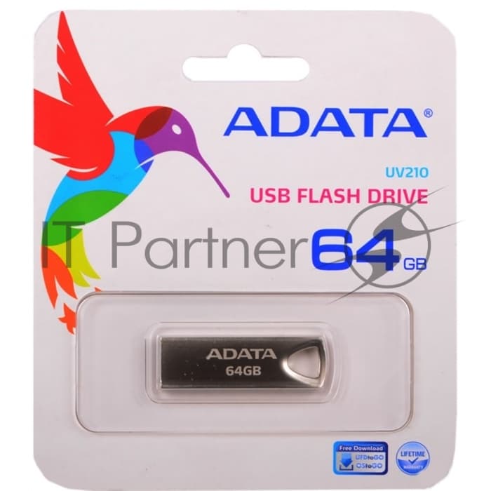 Флешка USB ADATA UV210 (AUV210-64G-RGD), 64Gb, USB 2.0, R/W 15/5, серебро