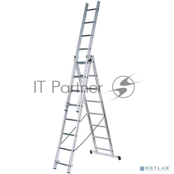 Лестница FIT 65434трехсекционная алюминиевая 3х9 ступеней h=257/449/641 см вес 11.18кг
