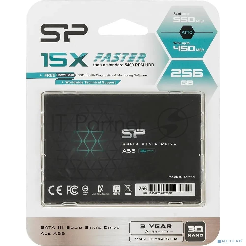 Накопитель SSD Silicon Power Ace A55, 256Gb, SATA III, 2.5", R/W 550/450