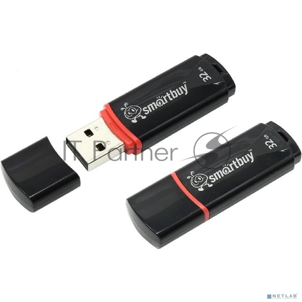 Флешка USB Smartbuy Crown black (SB32GbCRW-K), 32Gb, USB 2.0, R/W 15/5, черный/красный