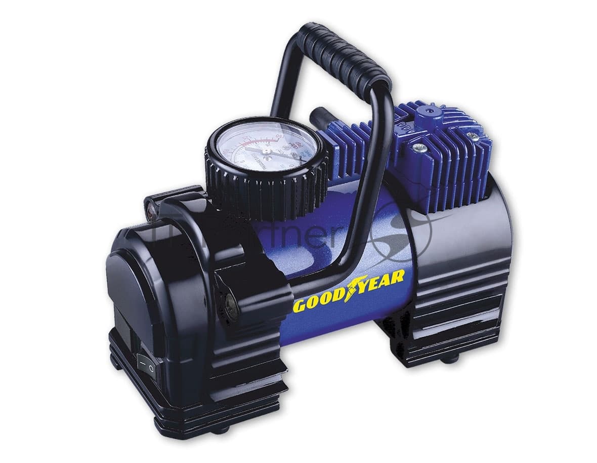 Компрессор GOODYEAR GY000102 GY-35L 35 л/мин Мощность - 168 Вт, Производительность - 35 л/мин, Максимальное токопотребление - 14 А, Максимальное давление - 7 Атм, Длина провода питания: 3 м, Длина воздушного шланга: 1 м. Сумка и набор переходников в комплекте.