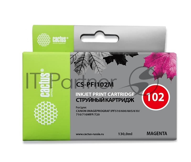 Cactus CS-PFI102M Картридж струйный пурпурный 130мл для Canon iPF500/600/700