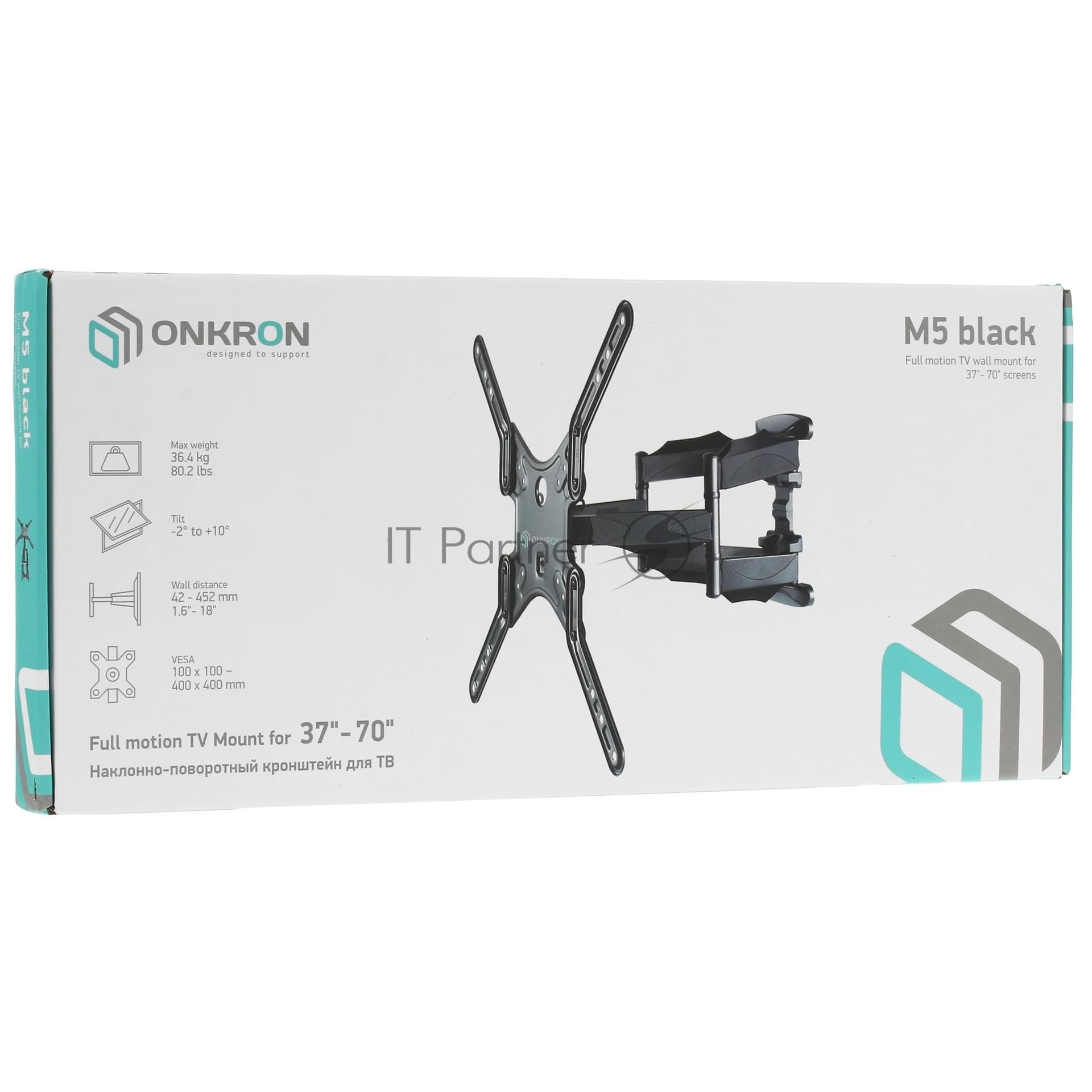 Кронштейн для телевизора ONKRON M5 37"-70" наклонно-поворотный, черный