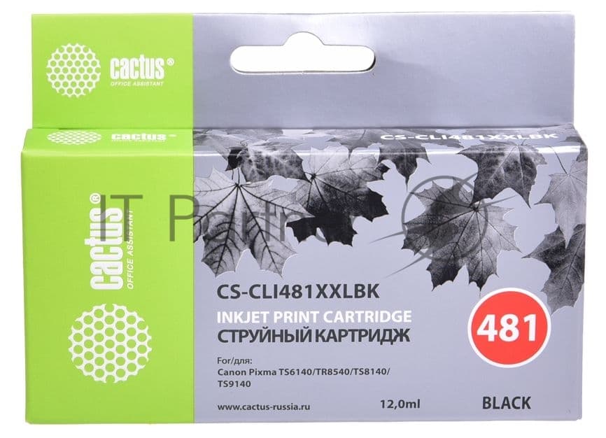 -/ Картридж струйный Cactus CS-CLI481XXLBK черный (12мл) для Canon Pixma TR7540/TR8540/TS6140/TS8140