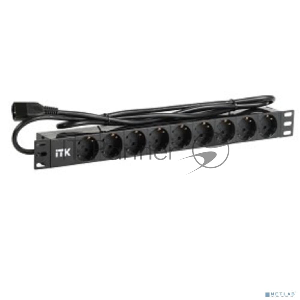 PDU 9 розеток DIN49440 (нем. cтанд.) 1U, шнур 2м вилка IEC 320 C14, профиль из ПВХ, черный