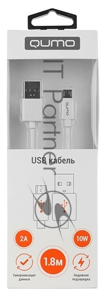 Кабель Qumo, USB-Micro USB, 1.8м, 5В, 2А, 10Вт, опл. PVC, кон. PVC, круглый, белый