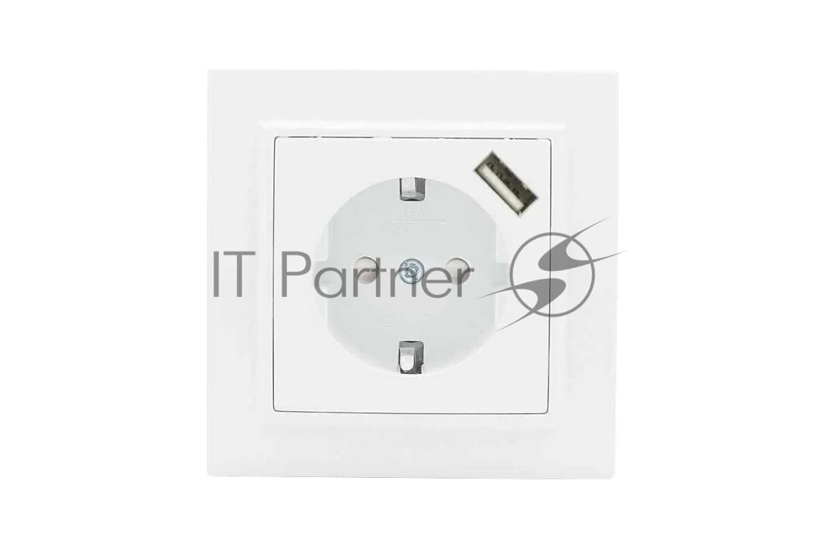 Розетка 1-м СП Минск 16А IP20 с заземл. защ. шторки с заряд. устройством USB 1А бел. EKF ERR16-028-1