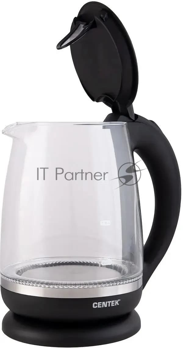 Электрочайник Centek CT-0015 черный/прозрачный, 2.0 л, 2200 Вт, скрытый нагревательный элемент