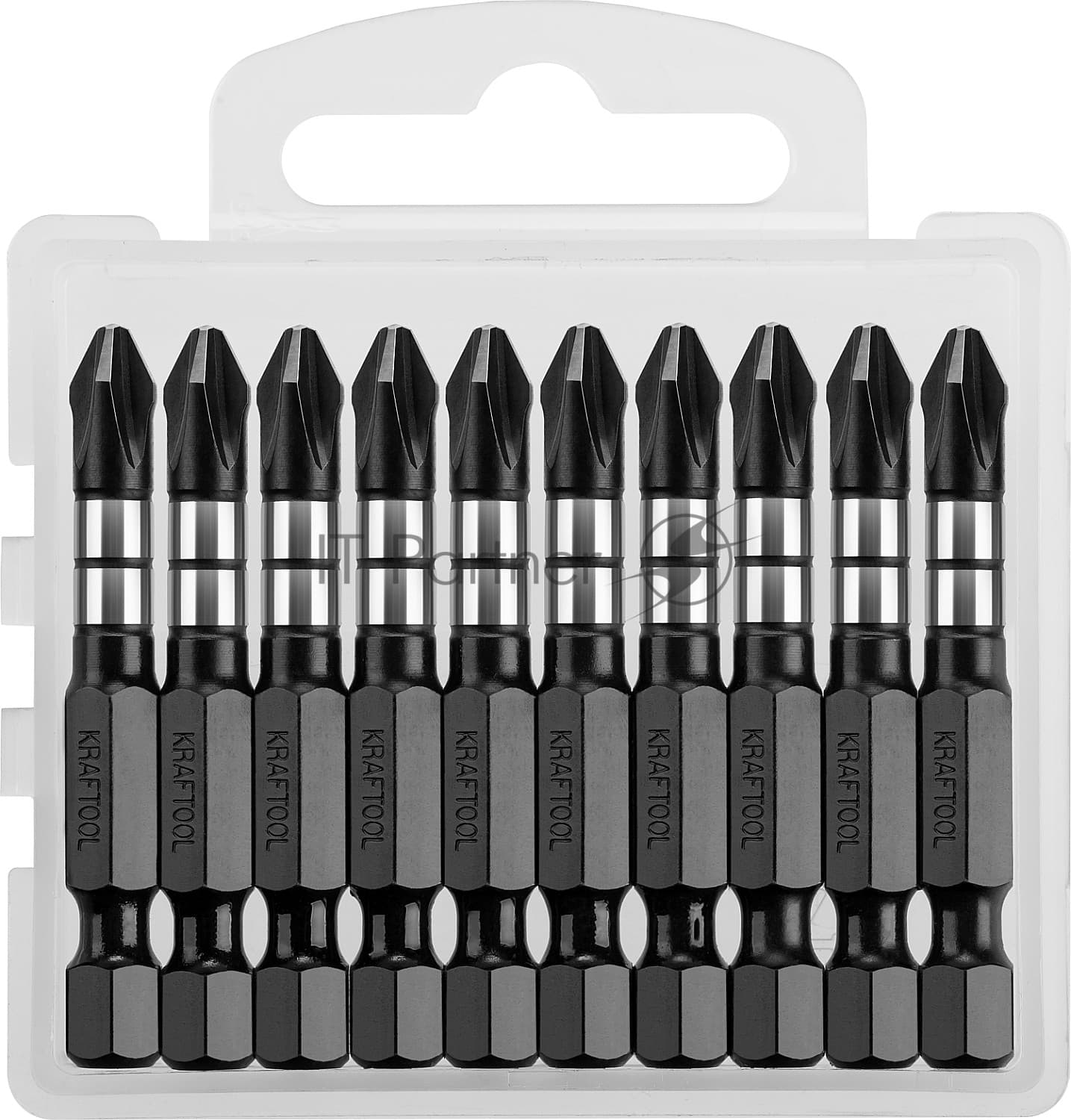 Биты KRAFTOOL Impact Pro, Philips, тип хвостовика E 1/4", PH2, 50мм, 10шт, в пластиковом боксе