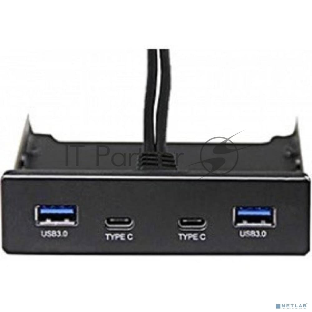 Exegate EX280448RUS Планка USB на переднюю панель Exegate U3H-619, 3,5", 2*USB3.0+2*TypeC, черная, подсоед-е к мат. плат