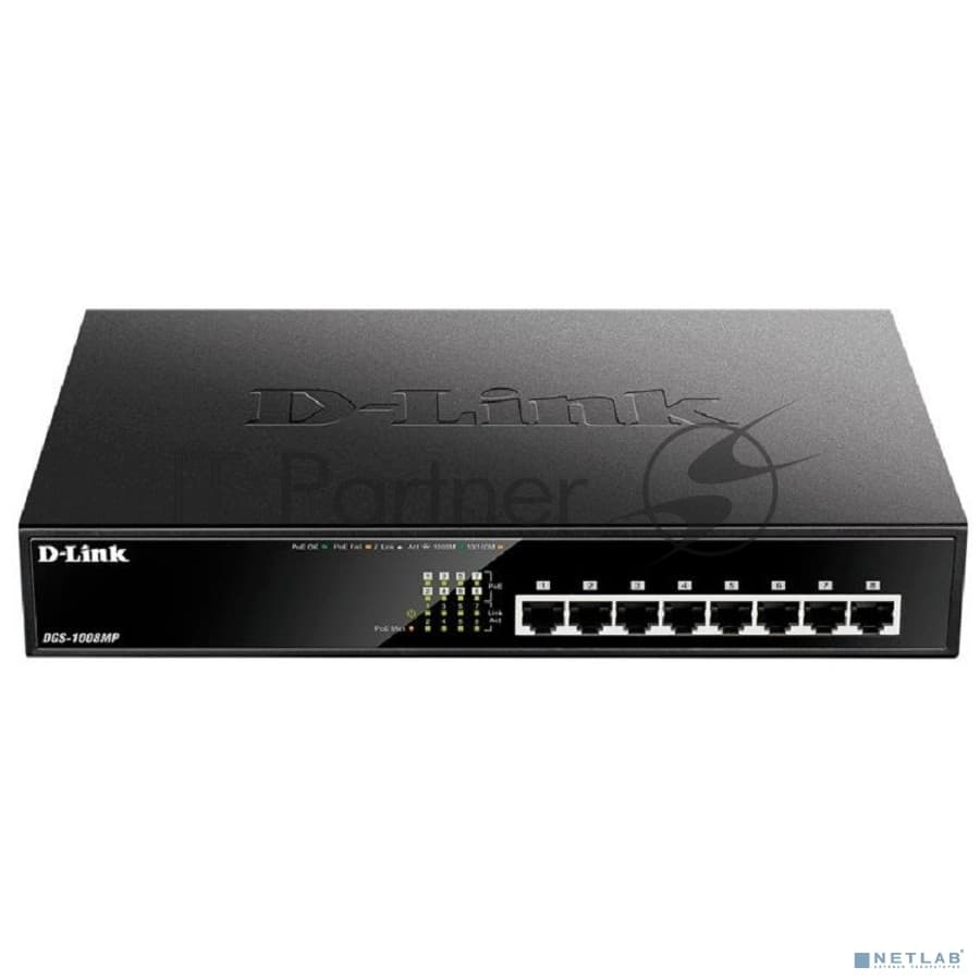 Коммутатор D-Link DGS-1008MP/A2A/B1A, Layer 2 unmanaged Gigabit Switch with PoE and Green Ethernet power save technology