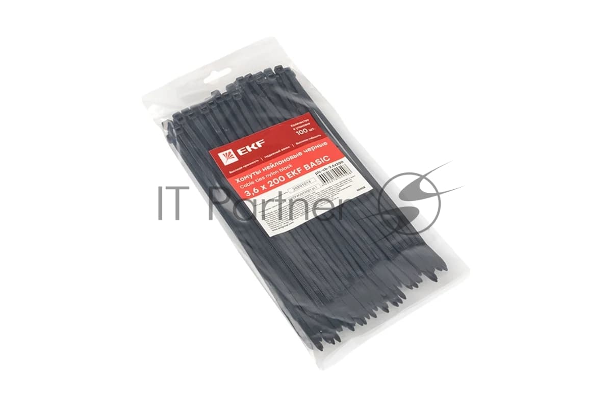 Хомут кабельный 3.6х200 нейл. черн. (уп.100шт) EKF plc-cb-3.6x200