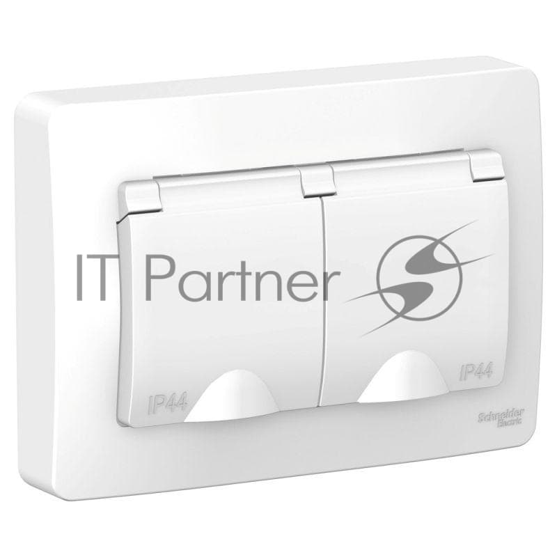 Розетка 2-м СП Blanca 16А IP44 250В с заземл. защ. шторки с крышкой бел. SE BLNRS441121