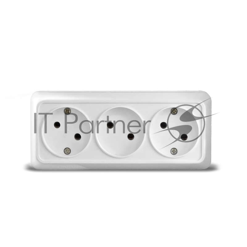 Розетка 3-м ОП Олимп 16А IP20 без заземл. бел. UNIVersal 1160